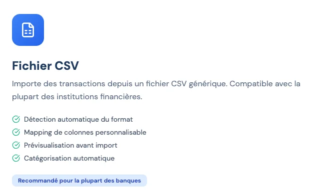 CSV import with automatic bank format detection